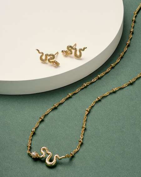 Lyle Gold Snake Short Pendant Necklace in Freshwater Cultured